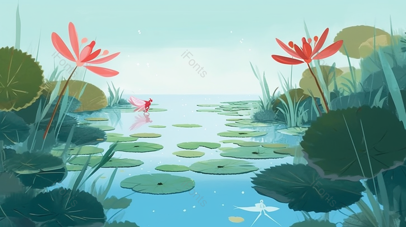 夏至时池塘里荷叶上停着的蜻蜓,插画/手绘图,插画/手绘图库,插画/手绘图下载,插画/手绘